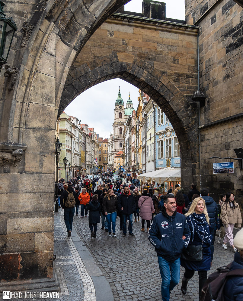 Gate at the end of the Charles Bridge, leading into the Castle District of Prague
